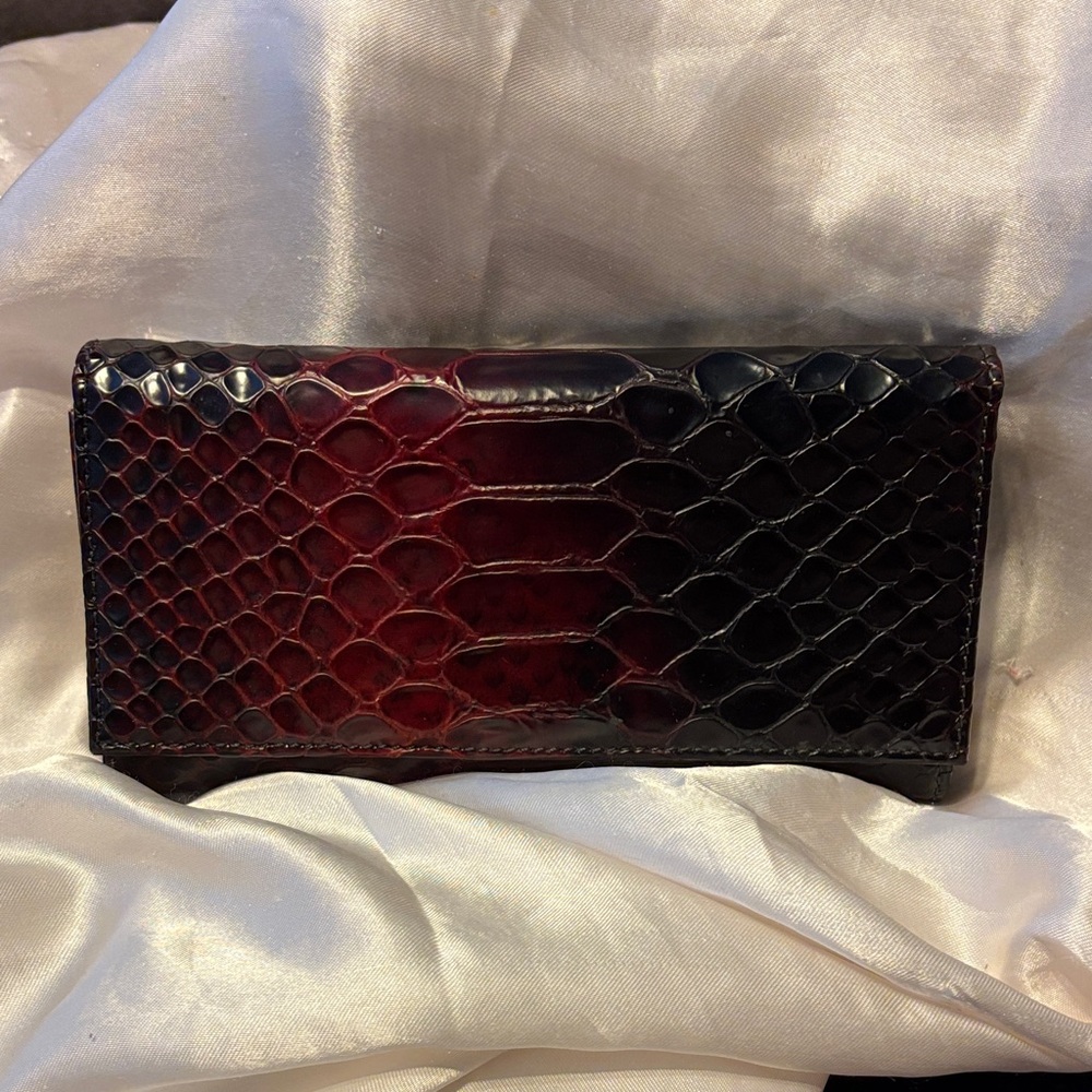 Vintage EEL Skin Wallet in Deep Burgundy Black